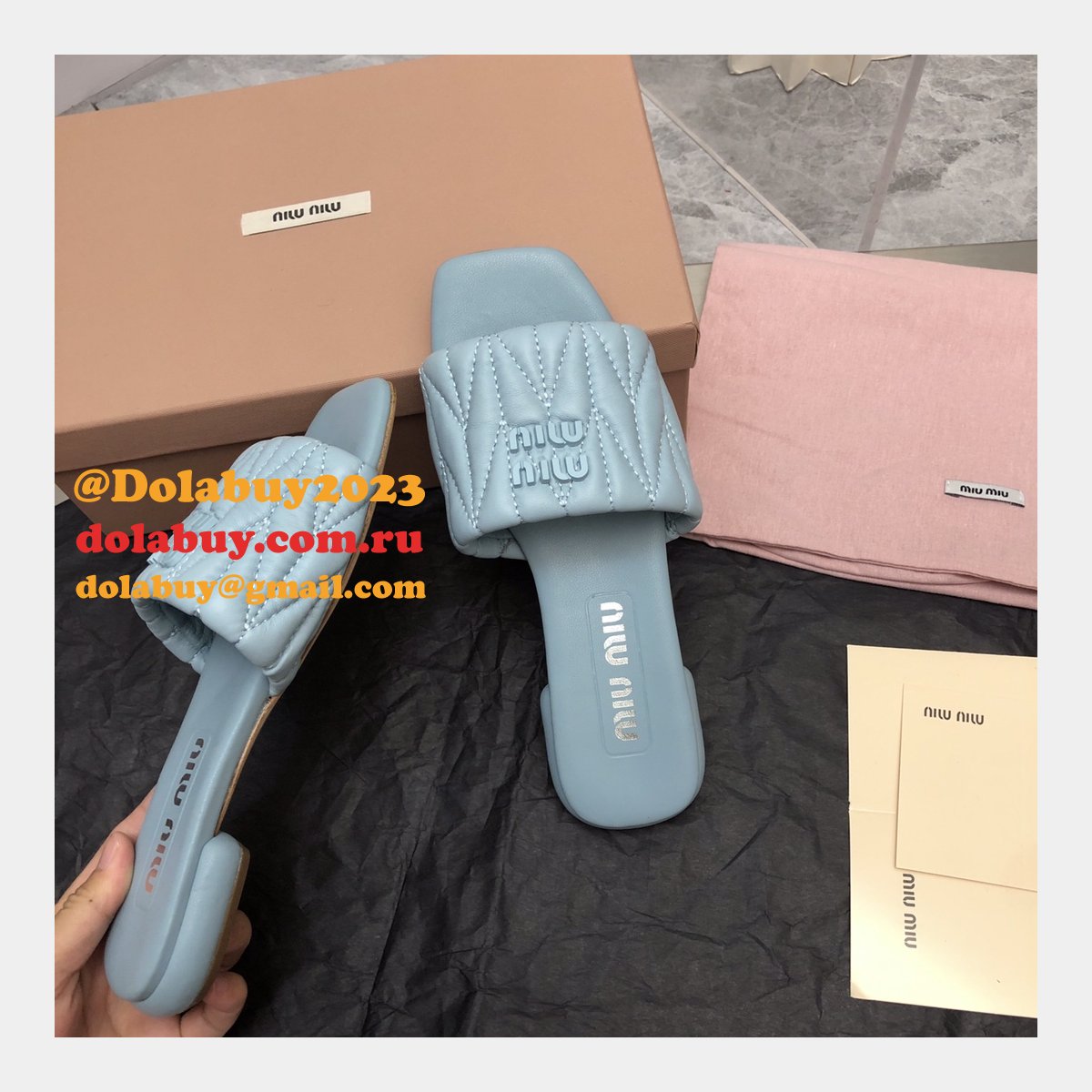 Wholesale Top Quality Miu Miu Copy Flat Sandals and Slippers Shoes