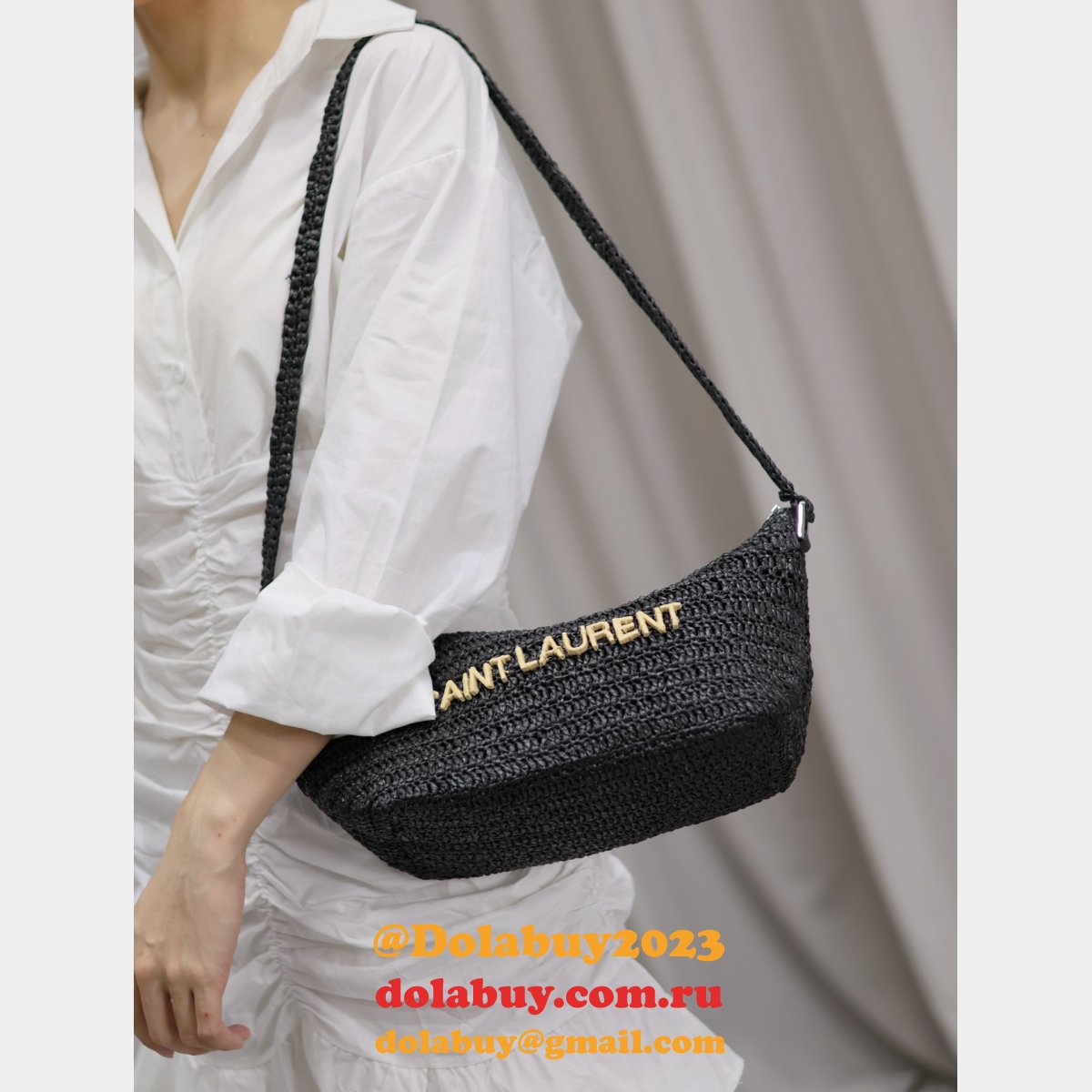 Top Quality SAINT LAURENT Raffia woven Crossbody bag 667490