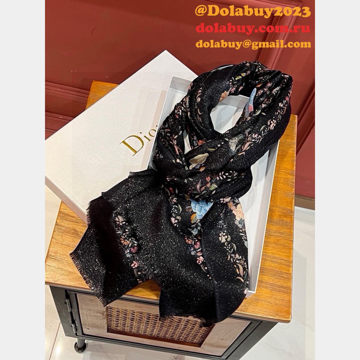 Best Dior Long Cashmere Gold And Silver Wire Scarf