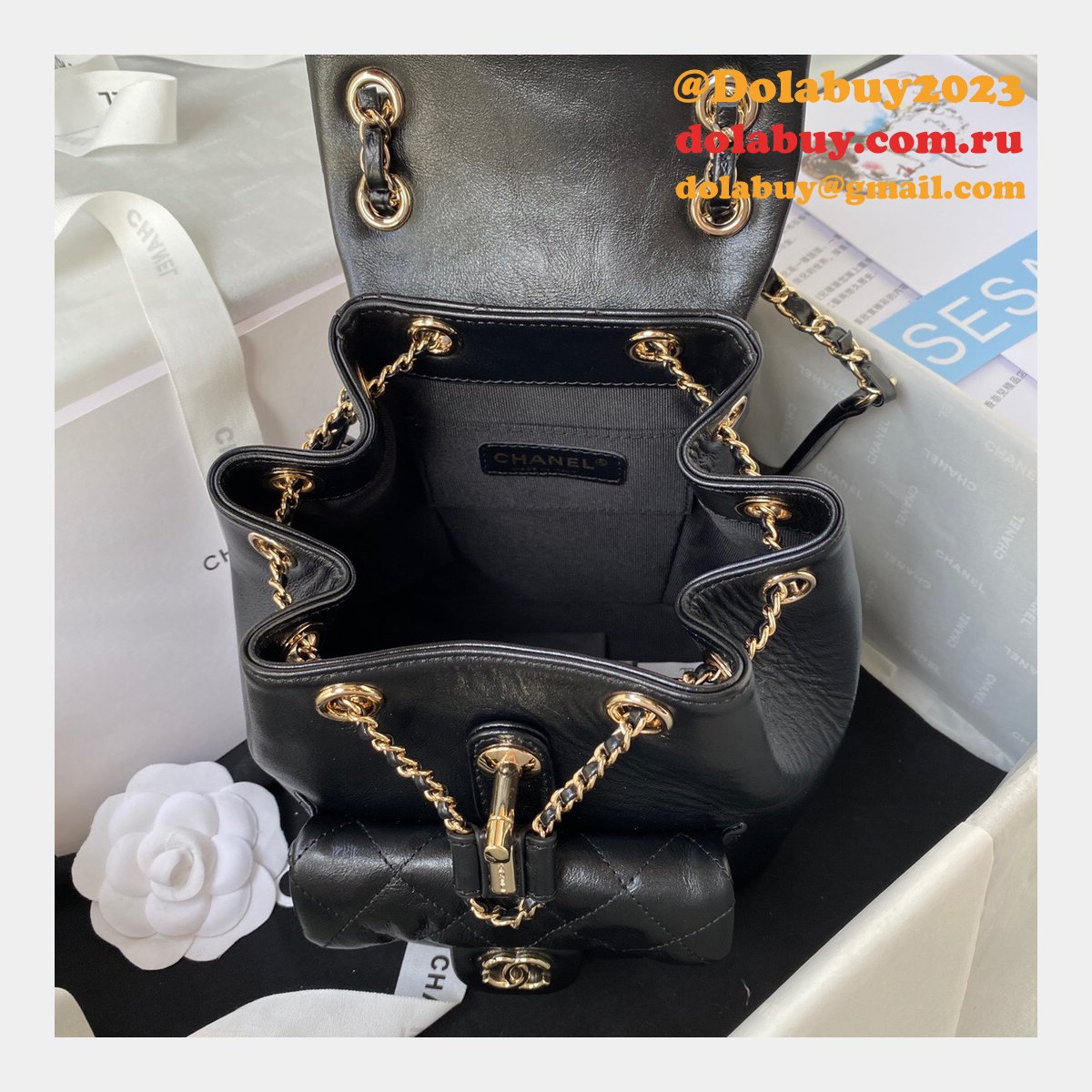 High Quality Replica Designer Backpack AS2908 Black/White Bag 18CM