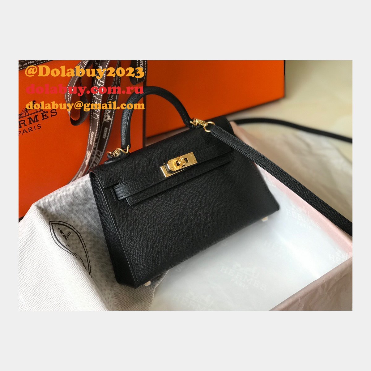 Hermes Mini Kelly Black Replica Handbag Epsom leather