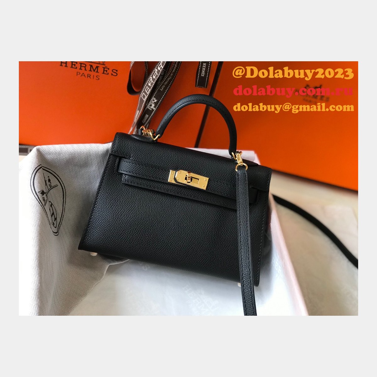 Hermes Mini Kelly Black Replica Handbag Epsom leather