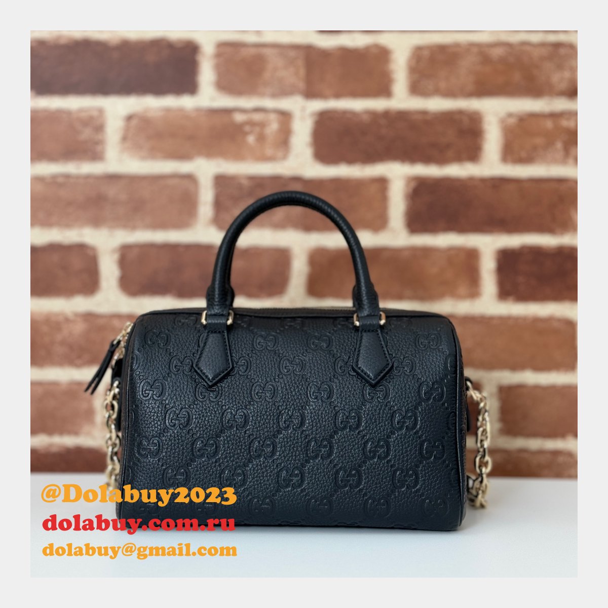 Gucci Luxury GG Emblem Boston Top Handle 815255 Black Knockoff Bag
