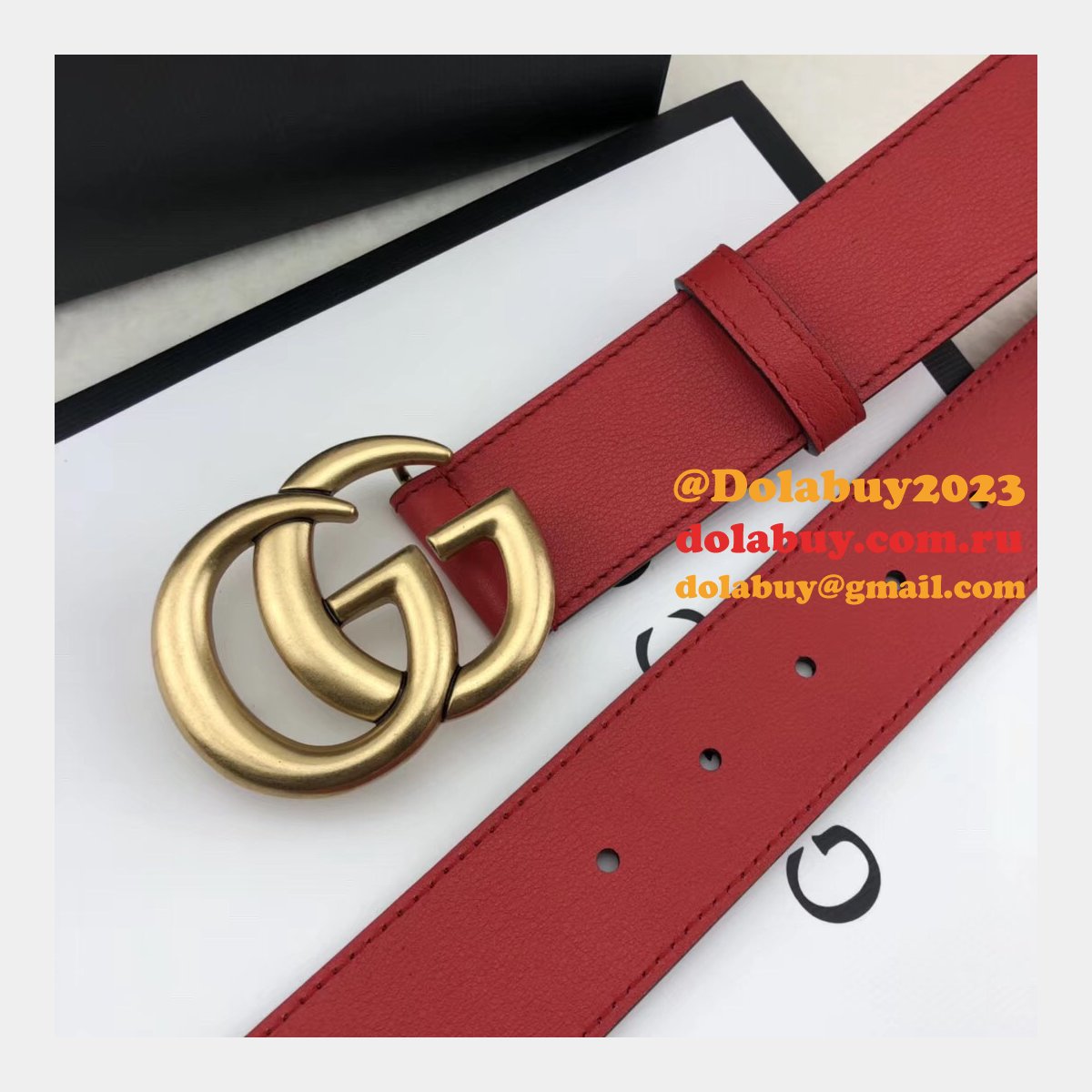aaa+ G*u*i replica leather belt with double g red buckle