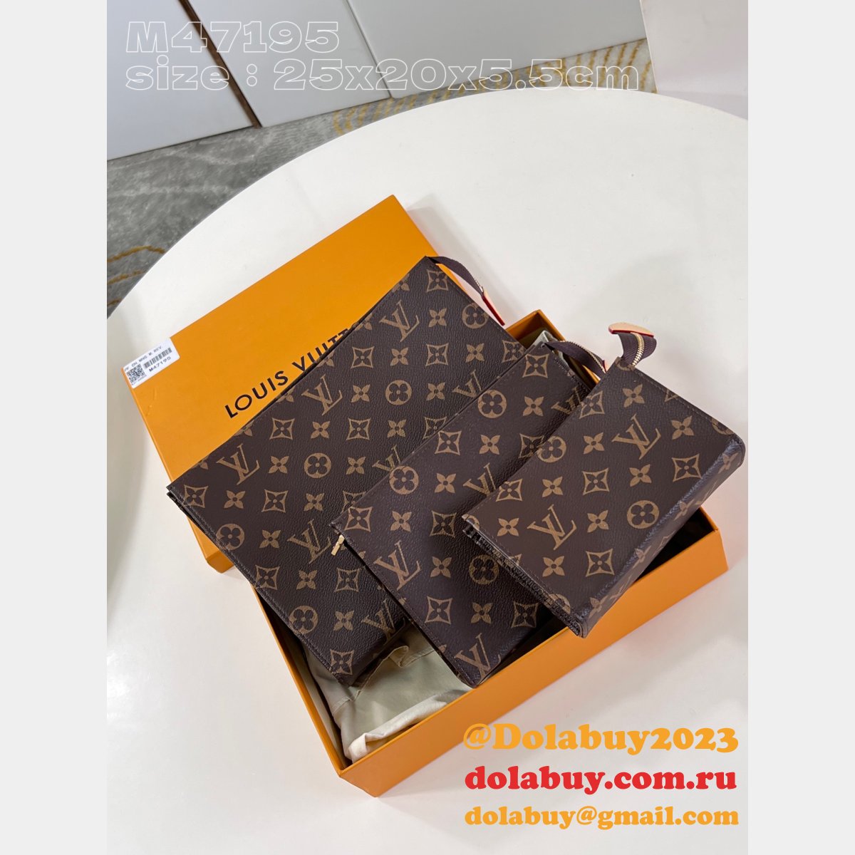 High Quality Trio Toilet Pouch LV M47195 Replica Handbags Online Sale