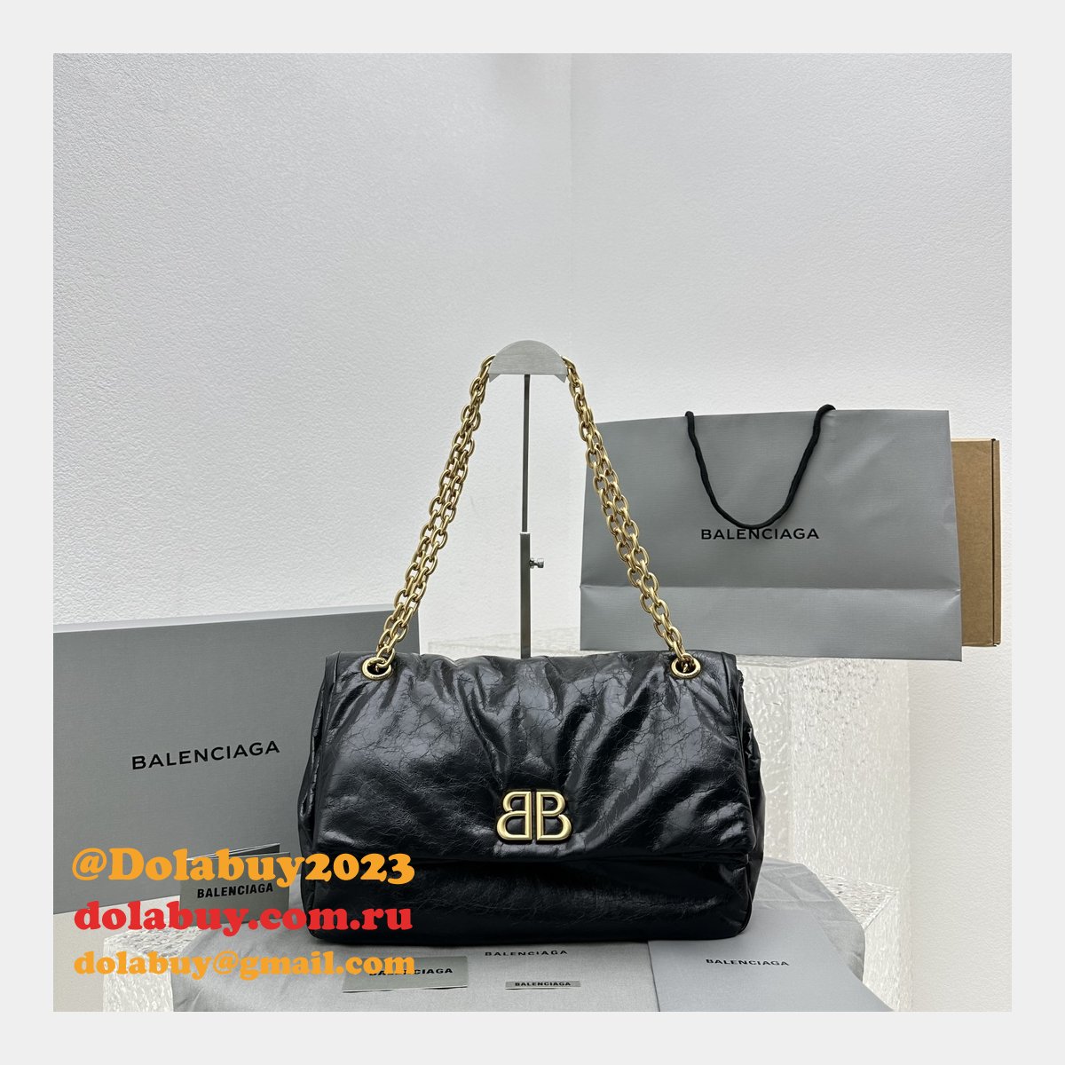 7 Star Balenciaga Le Monaco Wax Leather Chain 1:1 Mirror Bag