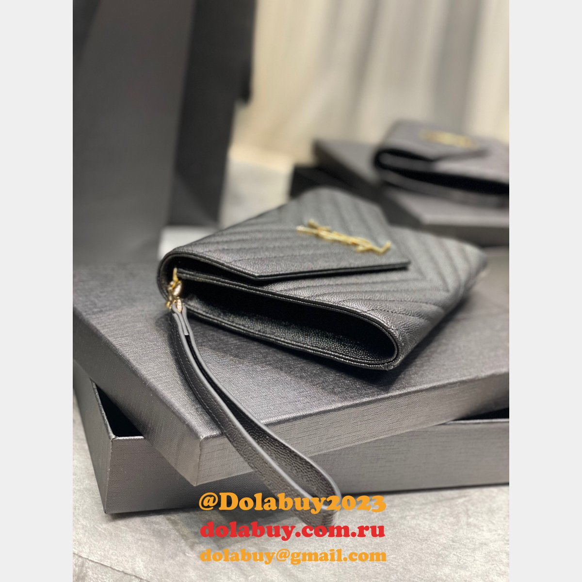 Buy Replica YSL Saint Laurent Monogram Clutch 617662 Quilted Grain