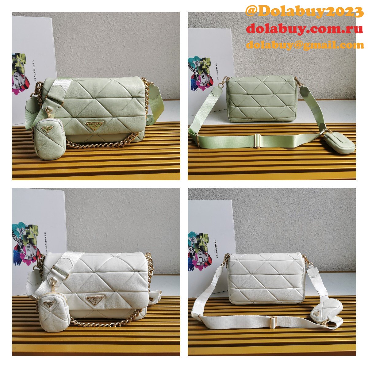 Wholesale Prada Fake System nappa leather patchwork bag online