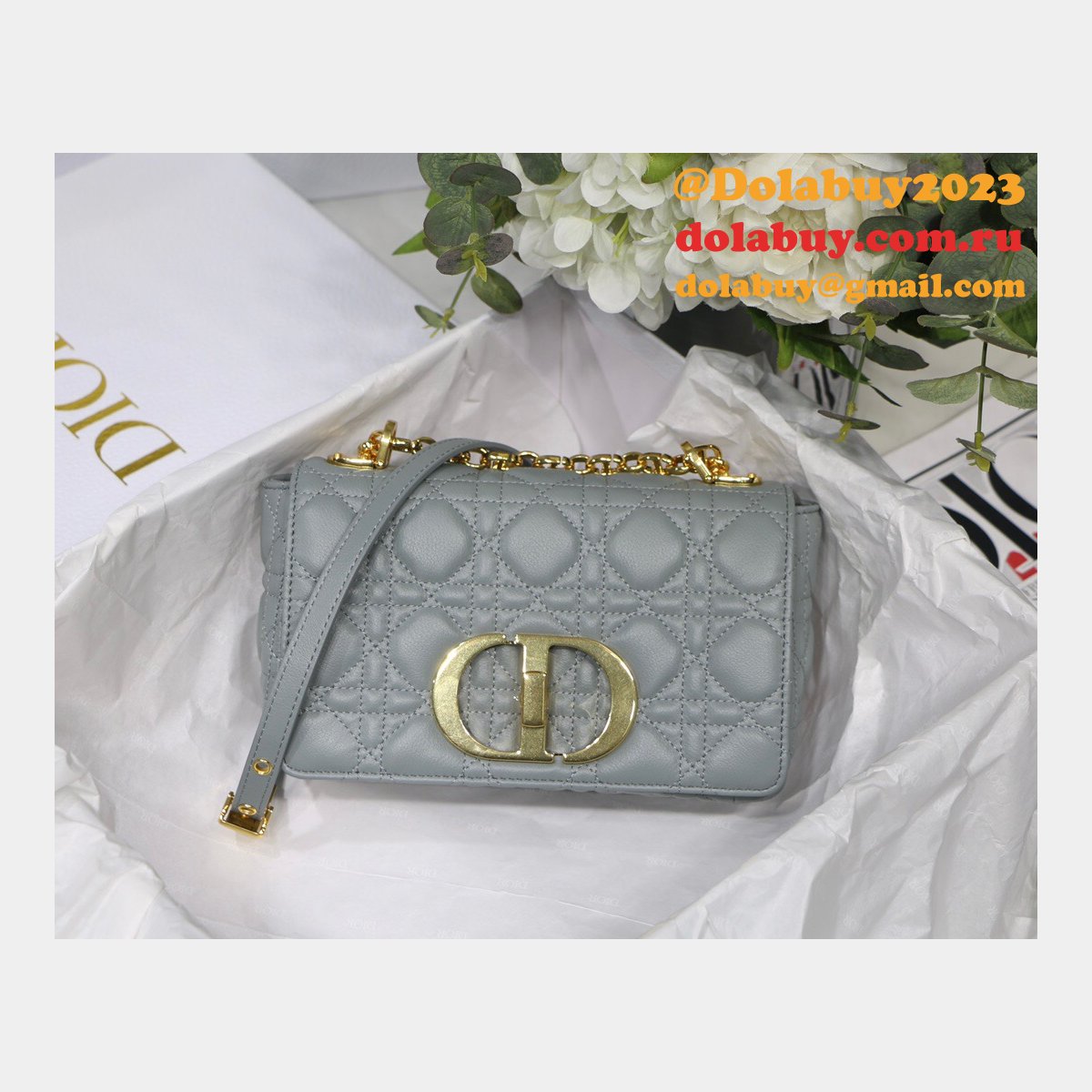 Cheap Dior Caro Bag Black Soft Cannage Calfskin Gray