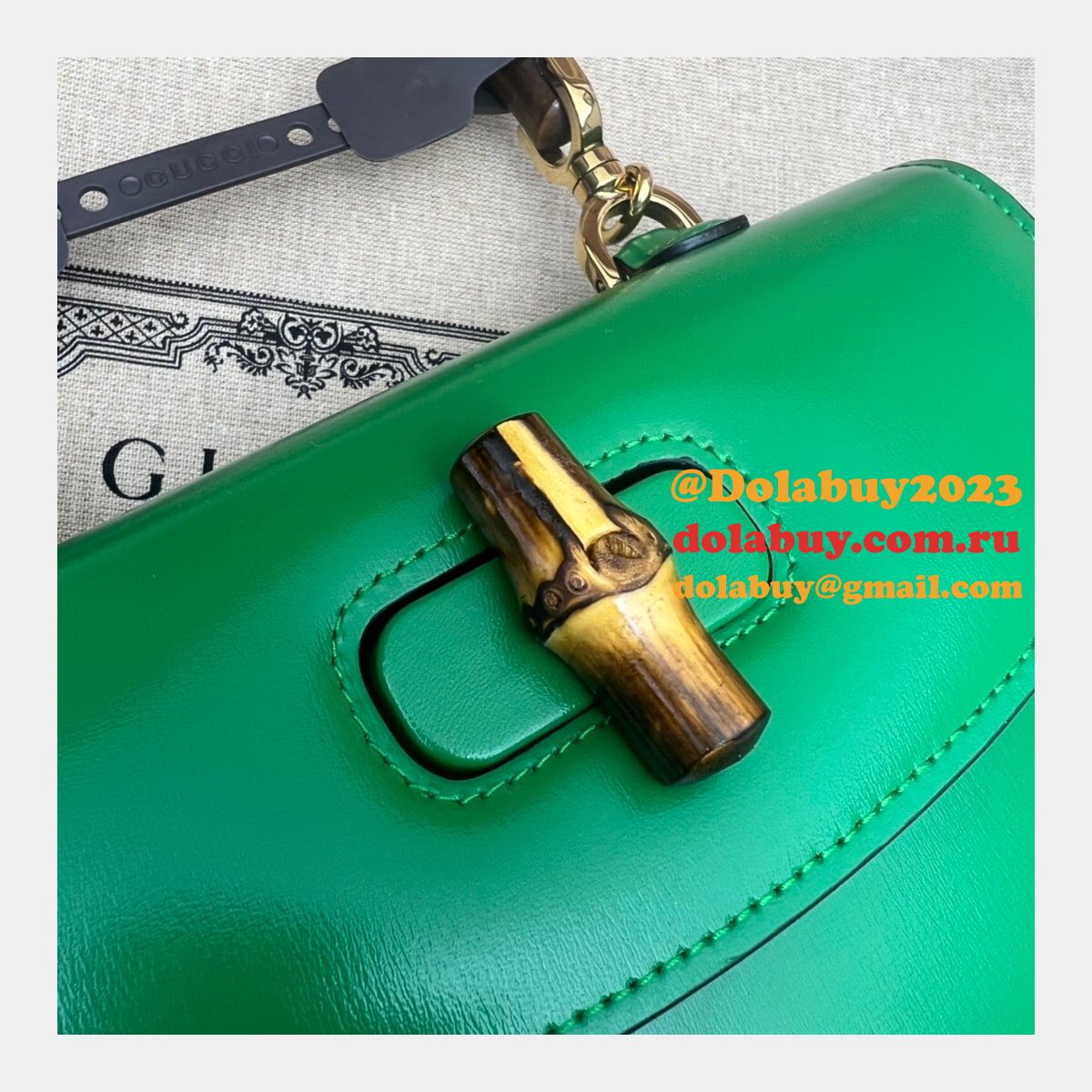 perfect G*u*i copy 675797 small top handle pink/green bag with bamboo