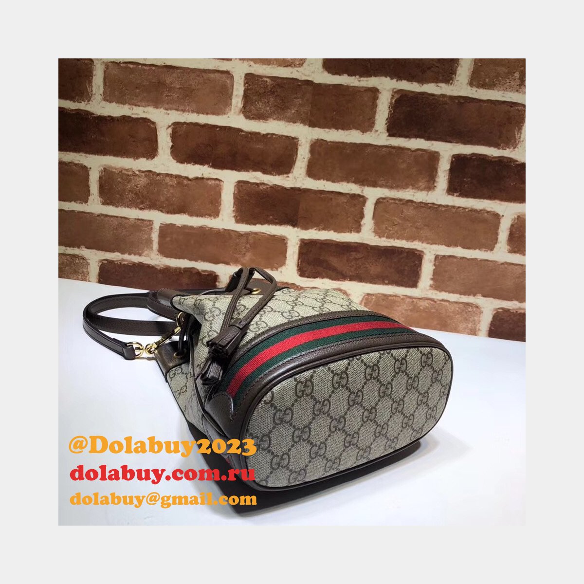 Beige/Ebony Knockoff 550621 GG Supreme Ophidia Small Bucket Bag