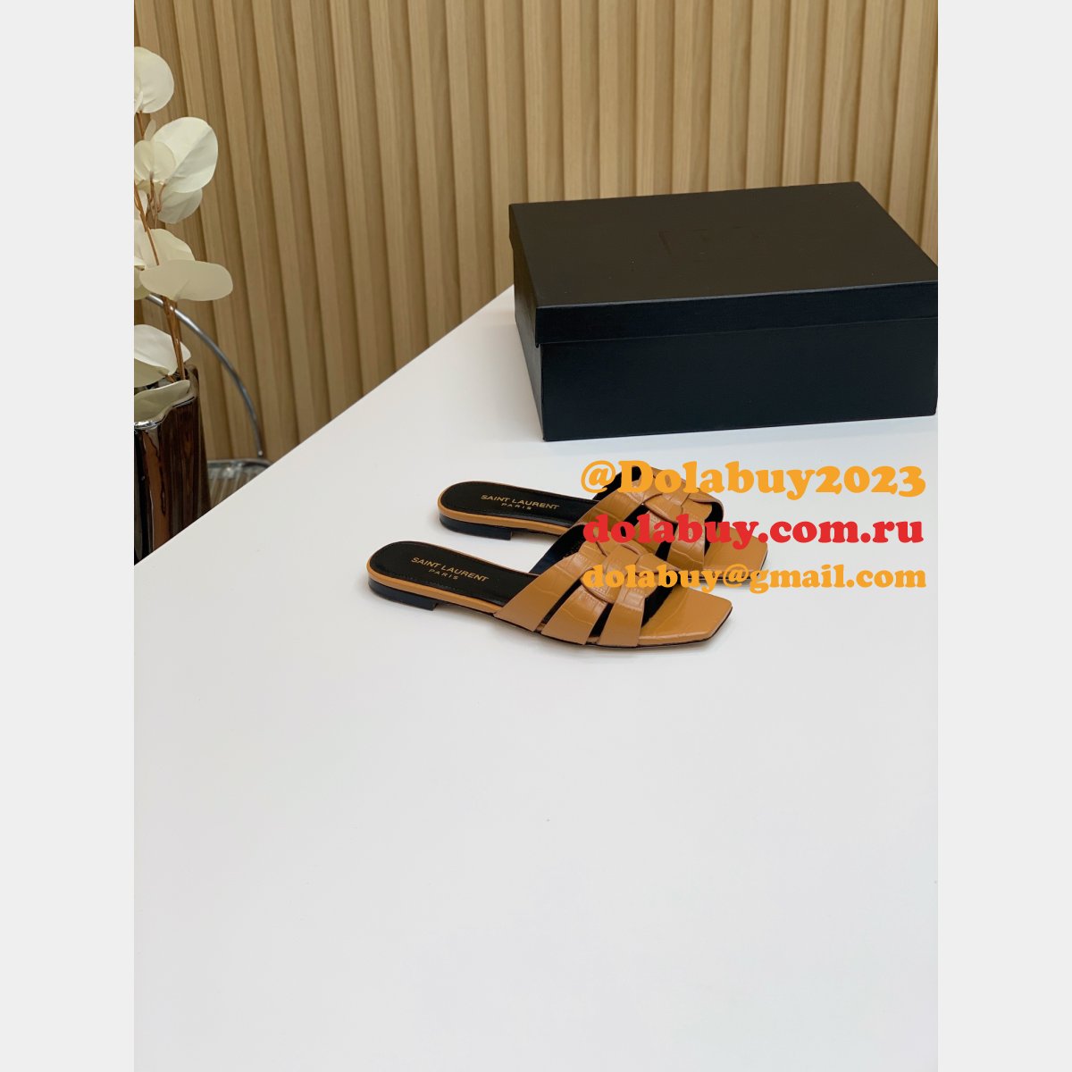 Tribute Mules Vegetable-Tanned Leather Saint Laurent Copy Shoes