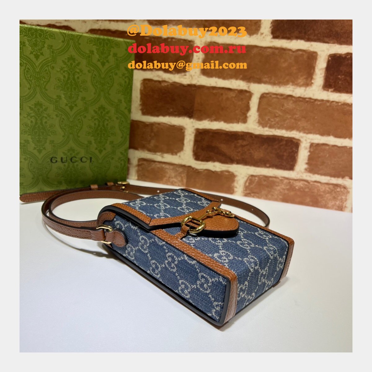 top quality G*u*i horsebit 1955 mini blue and ivory 625615 gg replcias bag