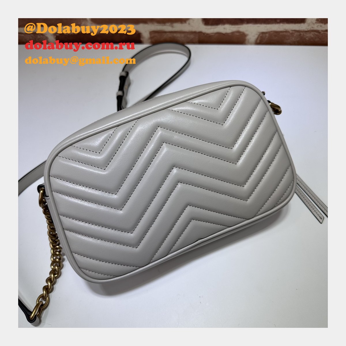 Light Grey Designer 447632 Copy GG Marmont Small Matelassé Shoulder Bag