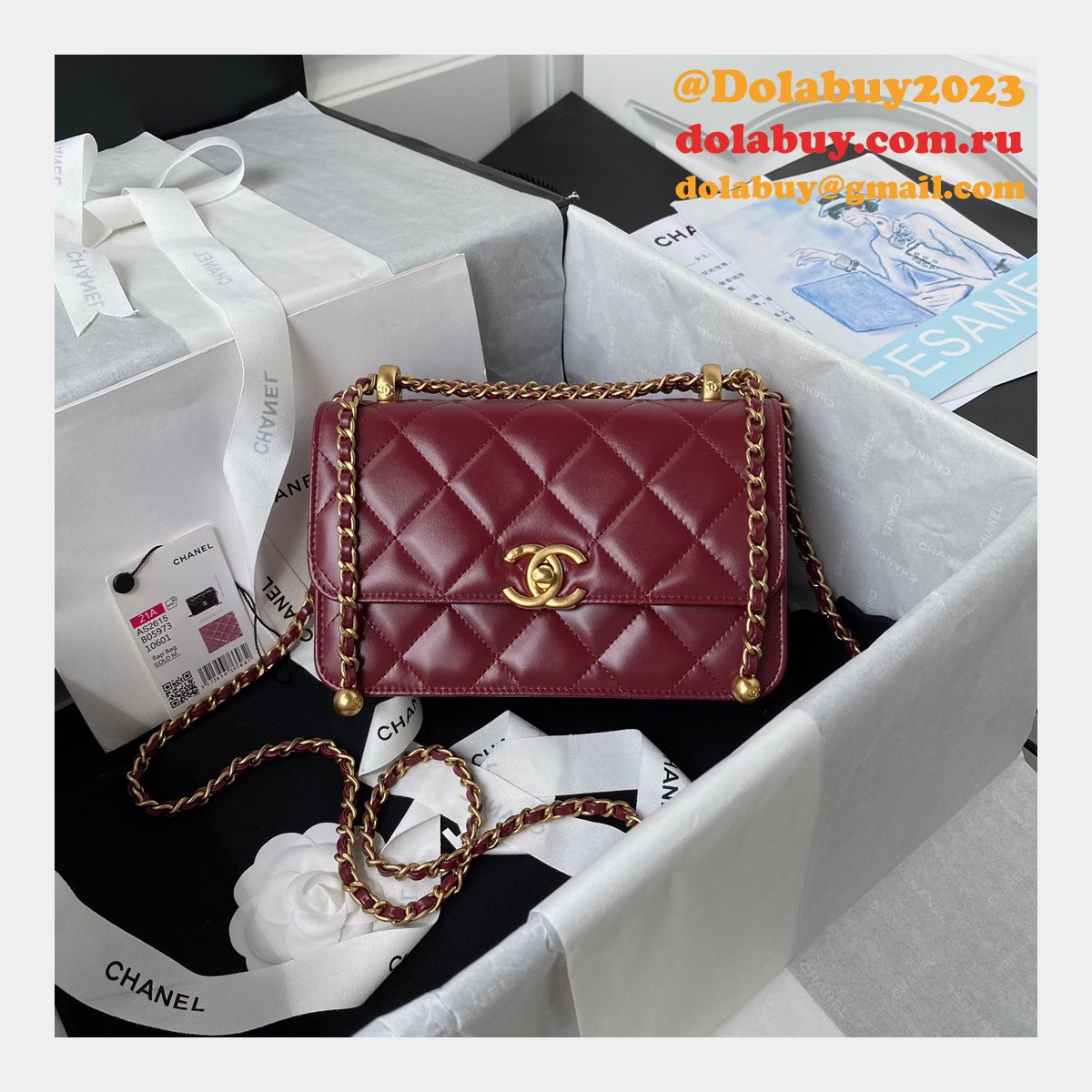 Designer Replica Calfskin & Gold-Tone Metal White Mini Flap AS2615 Bag