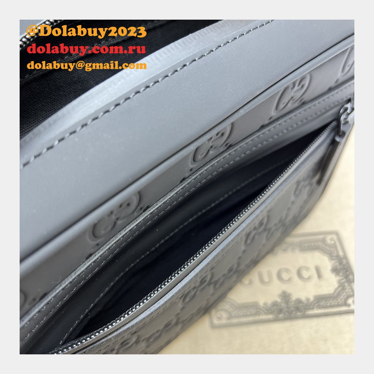 Gucci Fake GG Crossbody Rubber-effect 775097 Black Bag