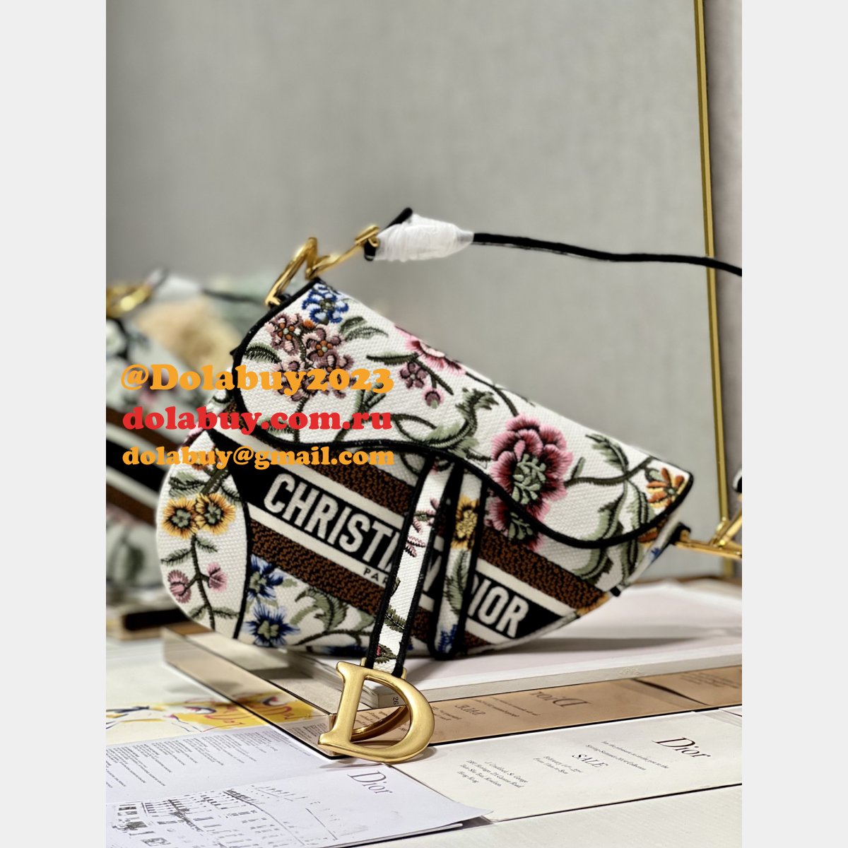 Duplicate Christian Dior Saddle Oblique Blooming 9012/0446 White Bag