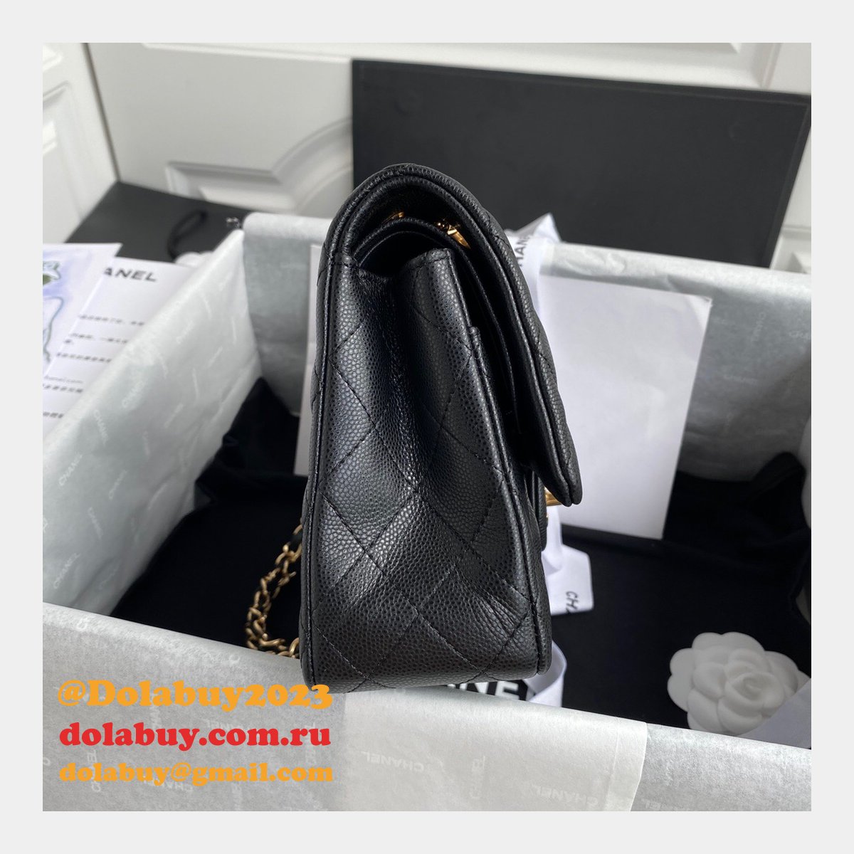 CC Replica 25.5CM Classic Flap Bag Caviar Leather Black A01112