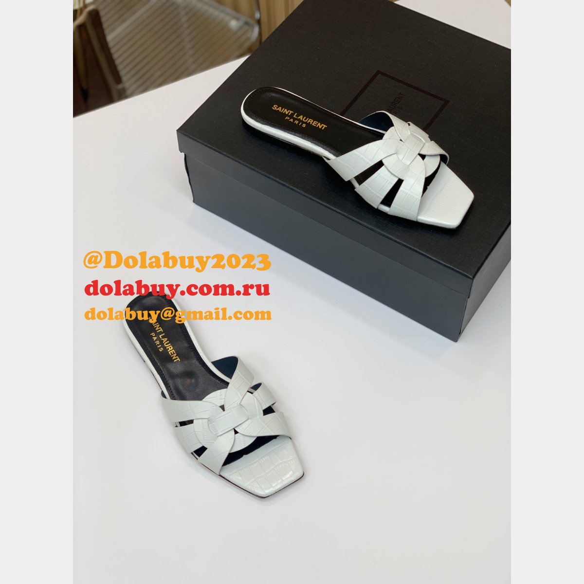 Tribute Mules Vegetable-Tanned Leather Saint Laurent Copy Shoes