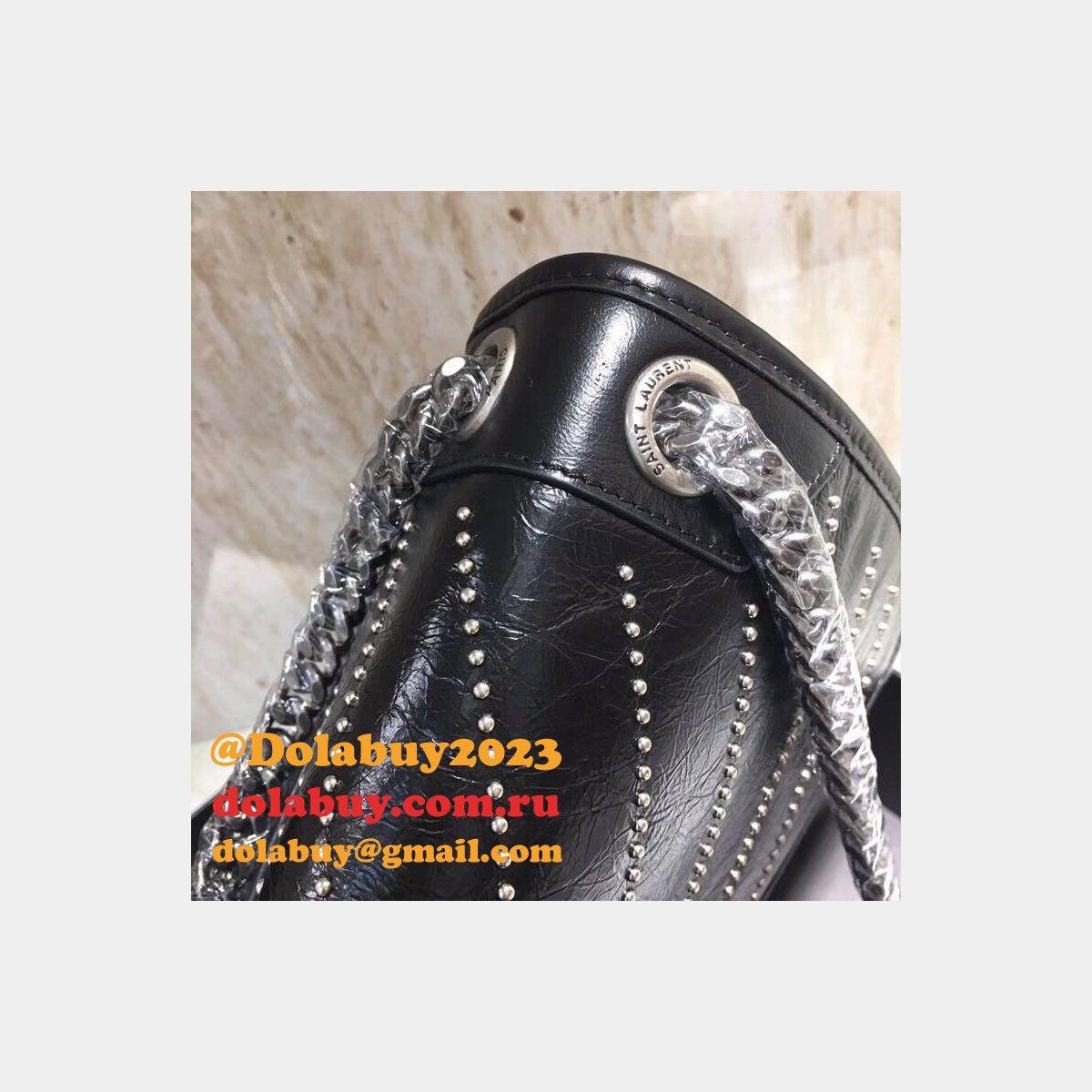 Top Quality YSL Niki 28CM crinkled vintage black leather