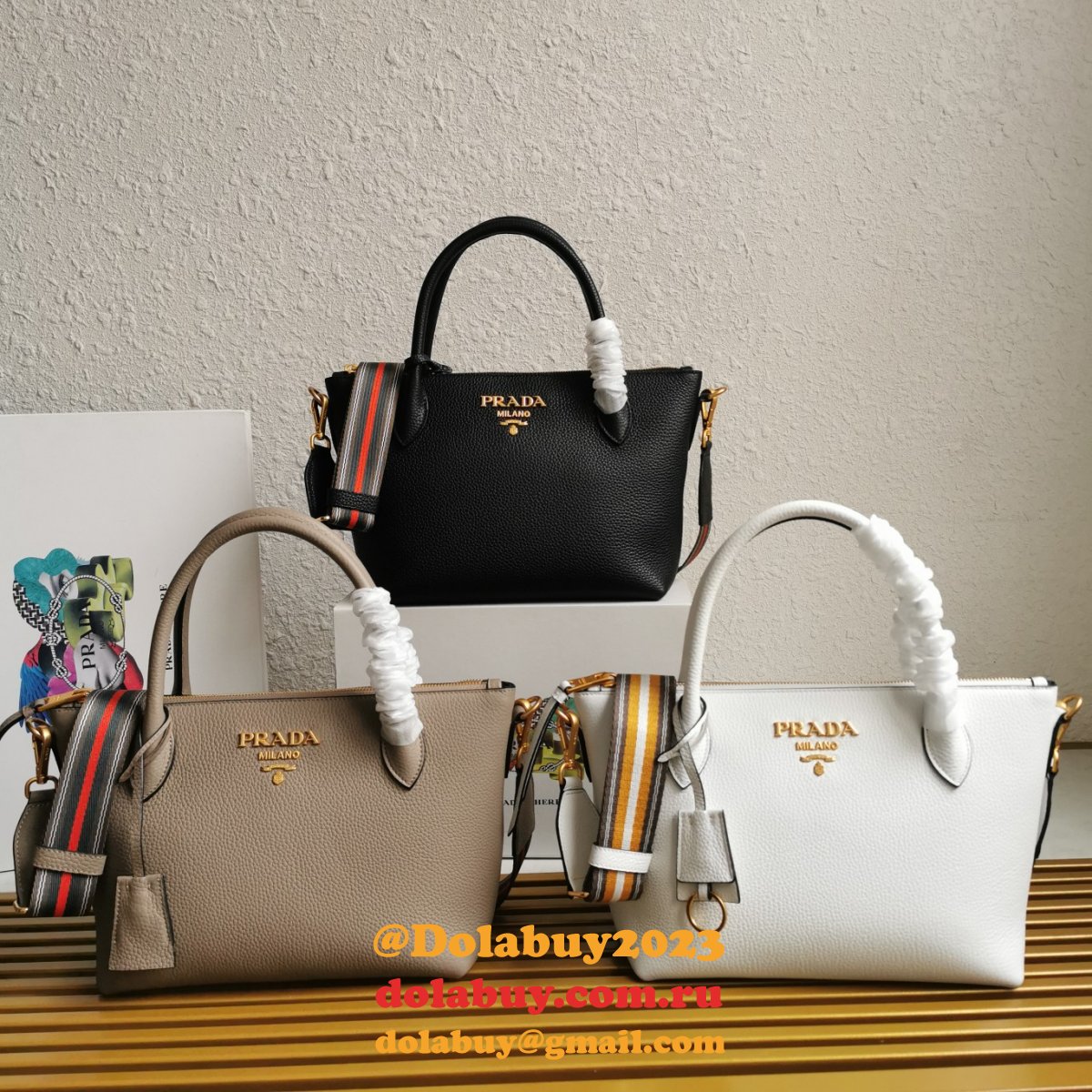 Designer Prada Replica 1BA111 Grained Inspired Shoulder Luxury Bag