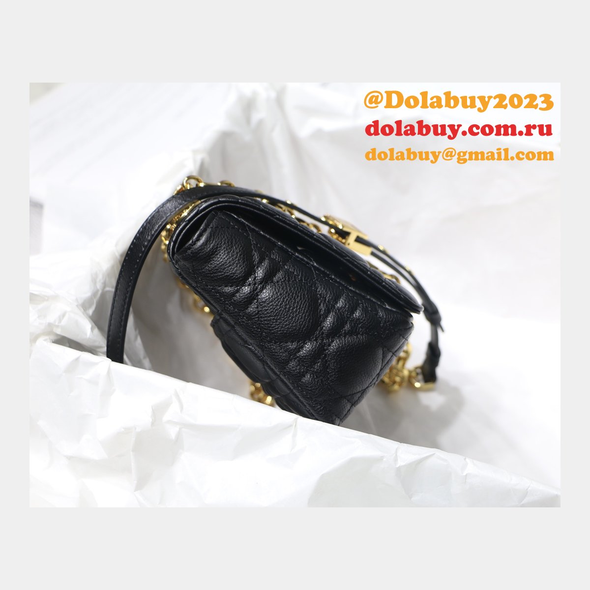 Wholesale Dior Caro 20cm Bag Black Supple Cannage Calfskin