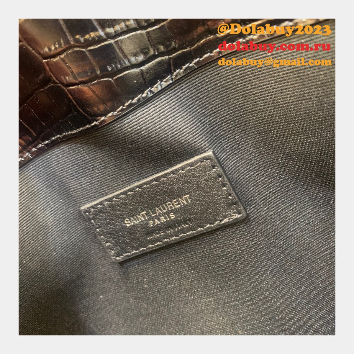 YSL Top Quality Clutch in embossed crocodile shiny black leather