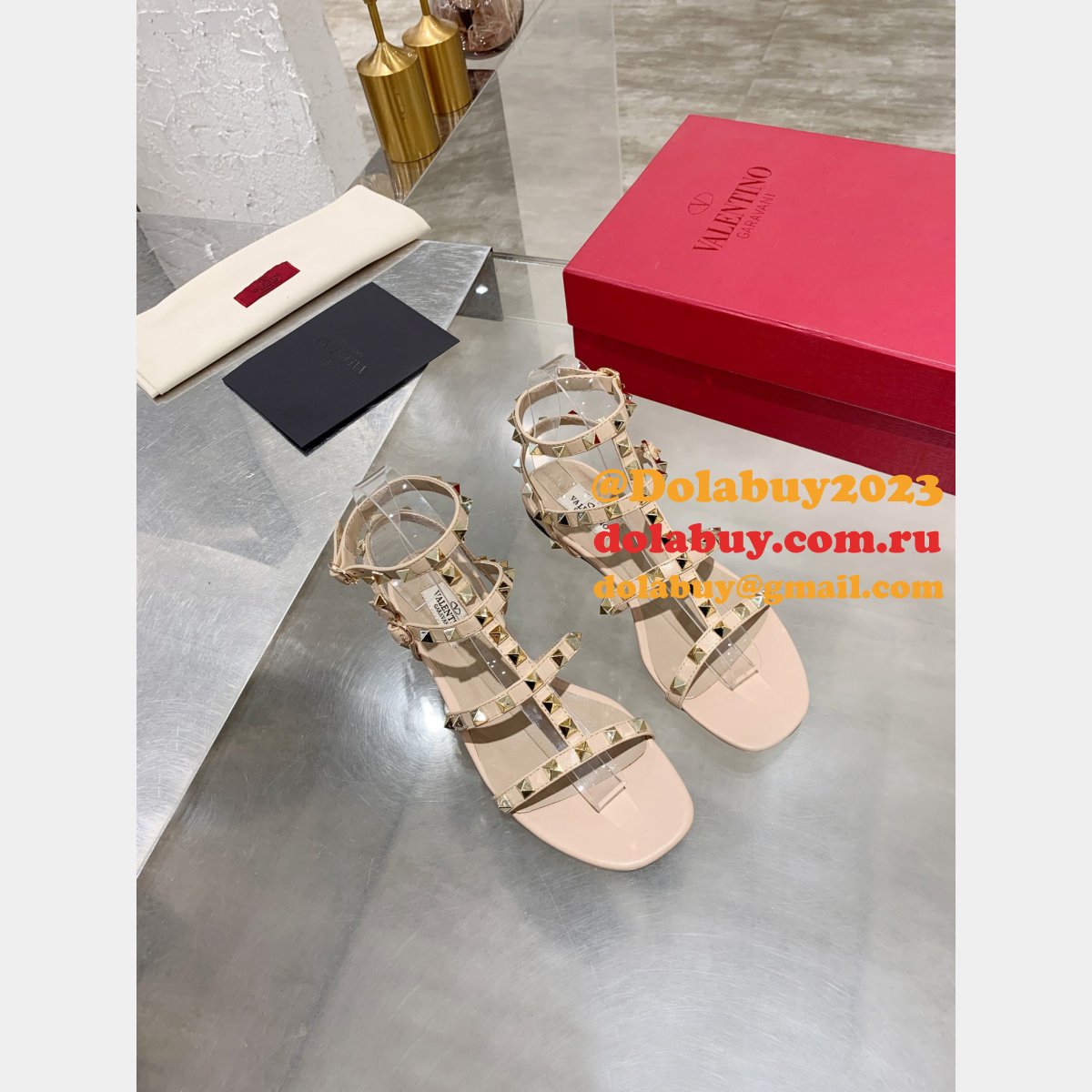 Wholesale VALENTINO ROCKSTUD FLAT CALFSKIN SANDAL WITH STRAPS