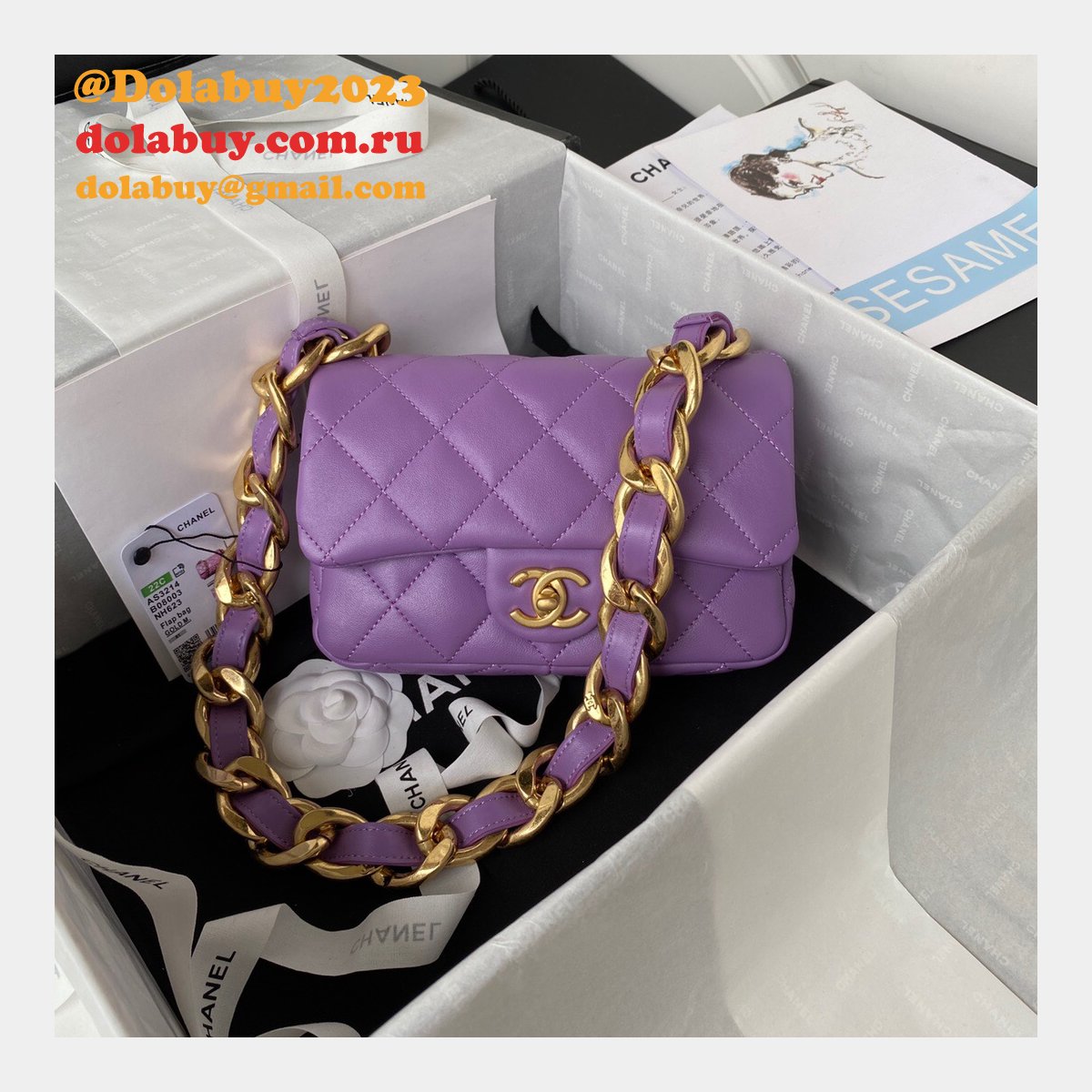 High Quality Designer Replica Flap AS3214/AS3213 Bag Lambskin & Gold-Tone Metal