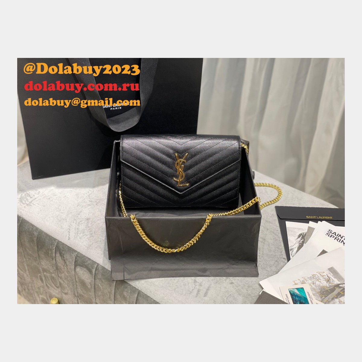 Top Sales Replica Saint Laurent 377828 Matelasse Chain Wallet Cassandre