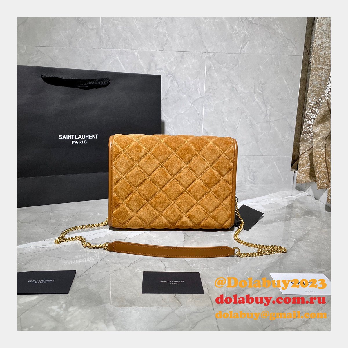 Saint Laurent Becky Small Brown Monogram Luxury Quilted Shoulder