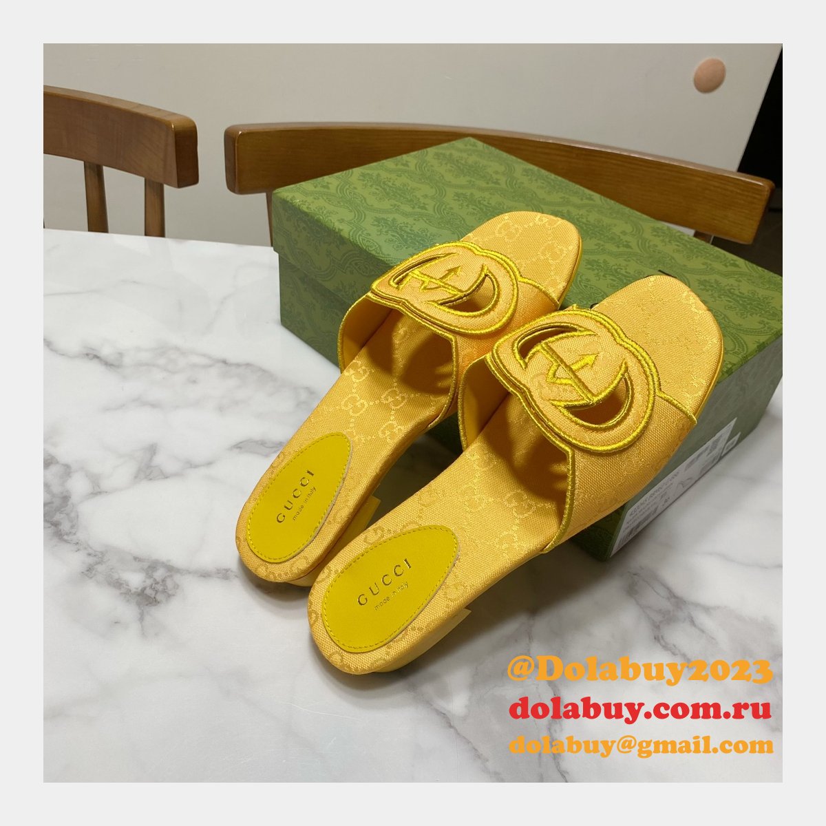 top quality G*u*i interlocking g cut-out sandal flat