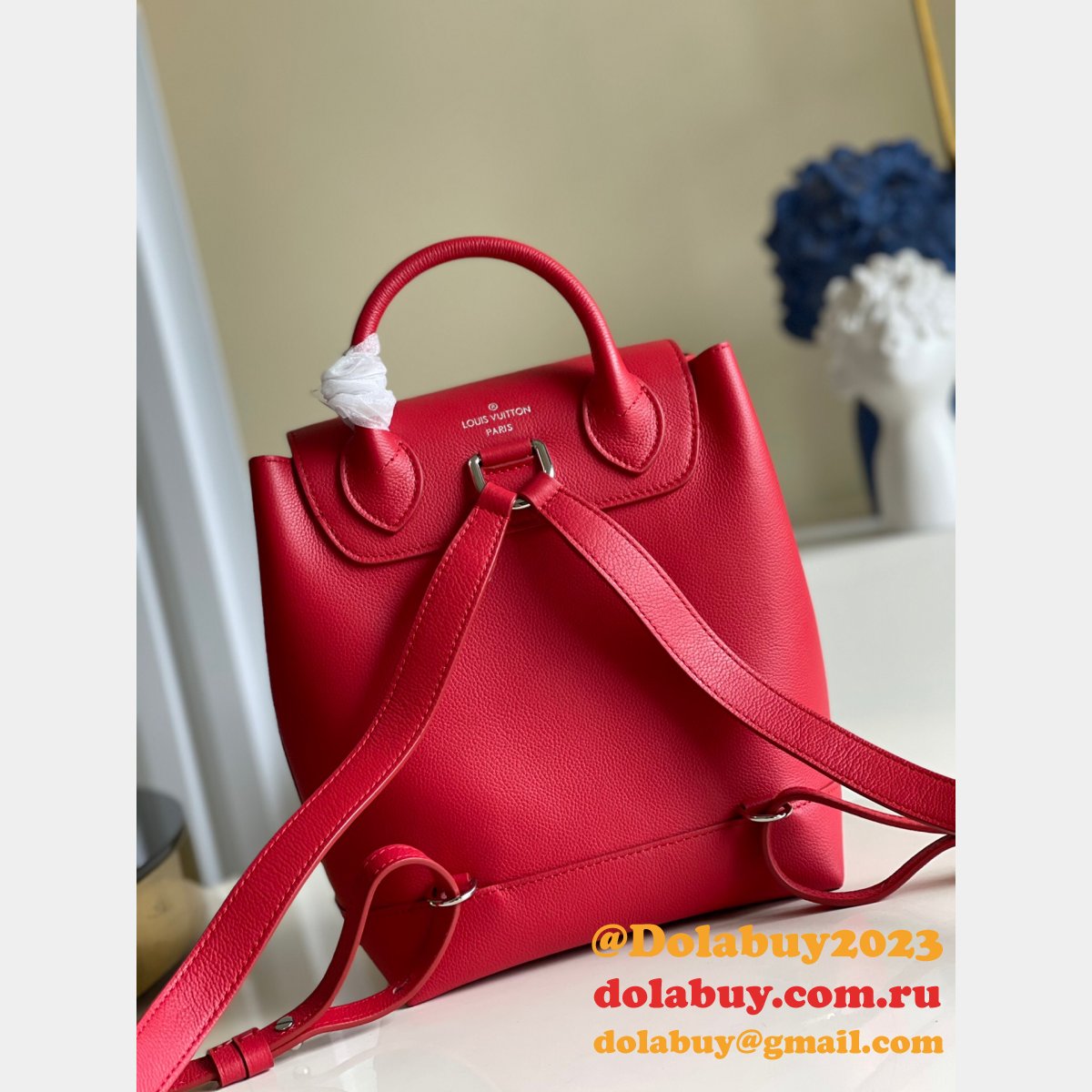 Louis Vuitton M41815 Backpack Lockme Leather NavyBlue/Black/Apricot/Red