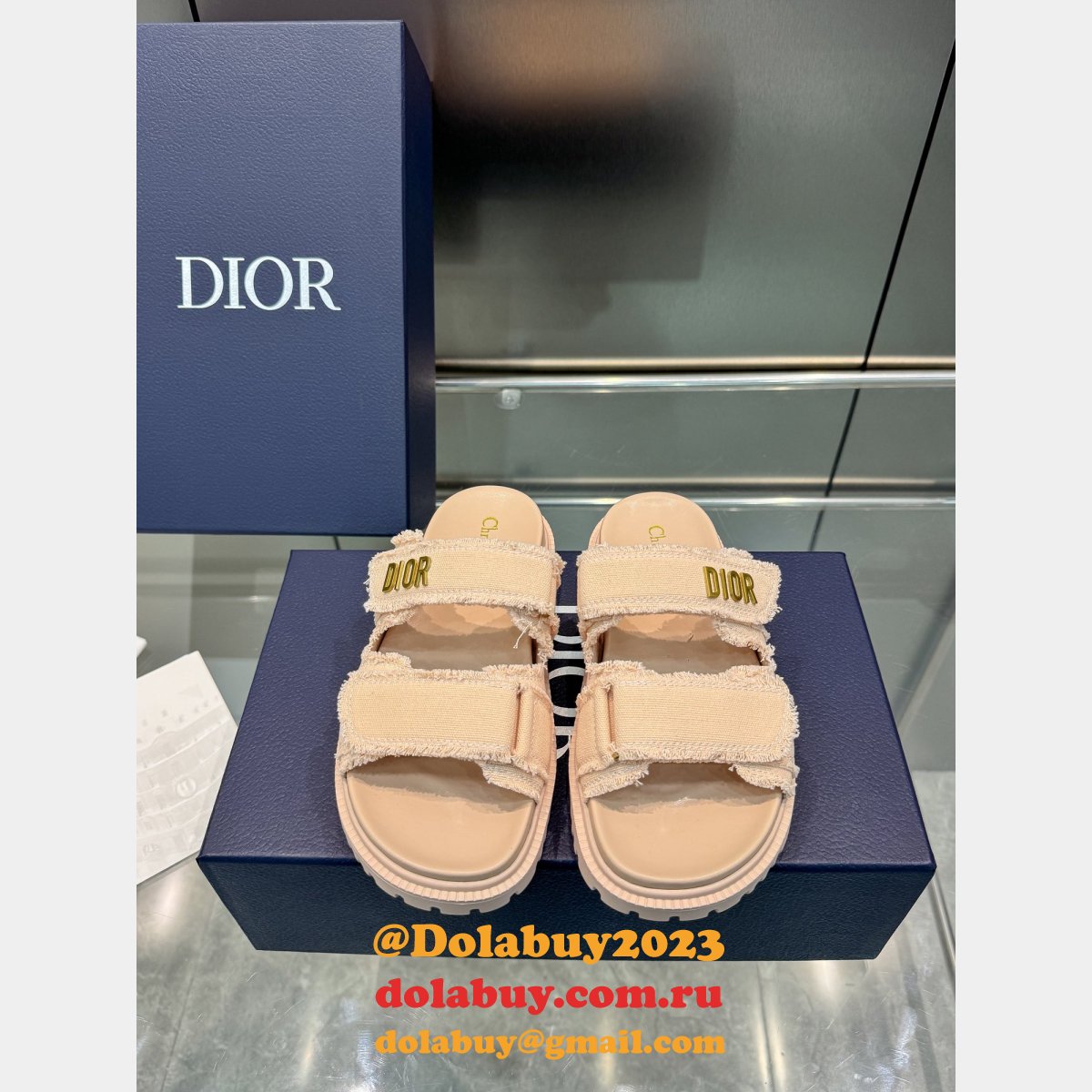 High Quality dior Fringed Cotton Canvas Dioract Slide