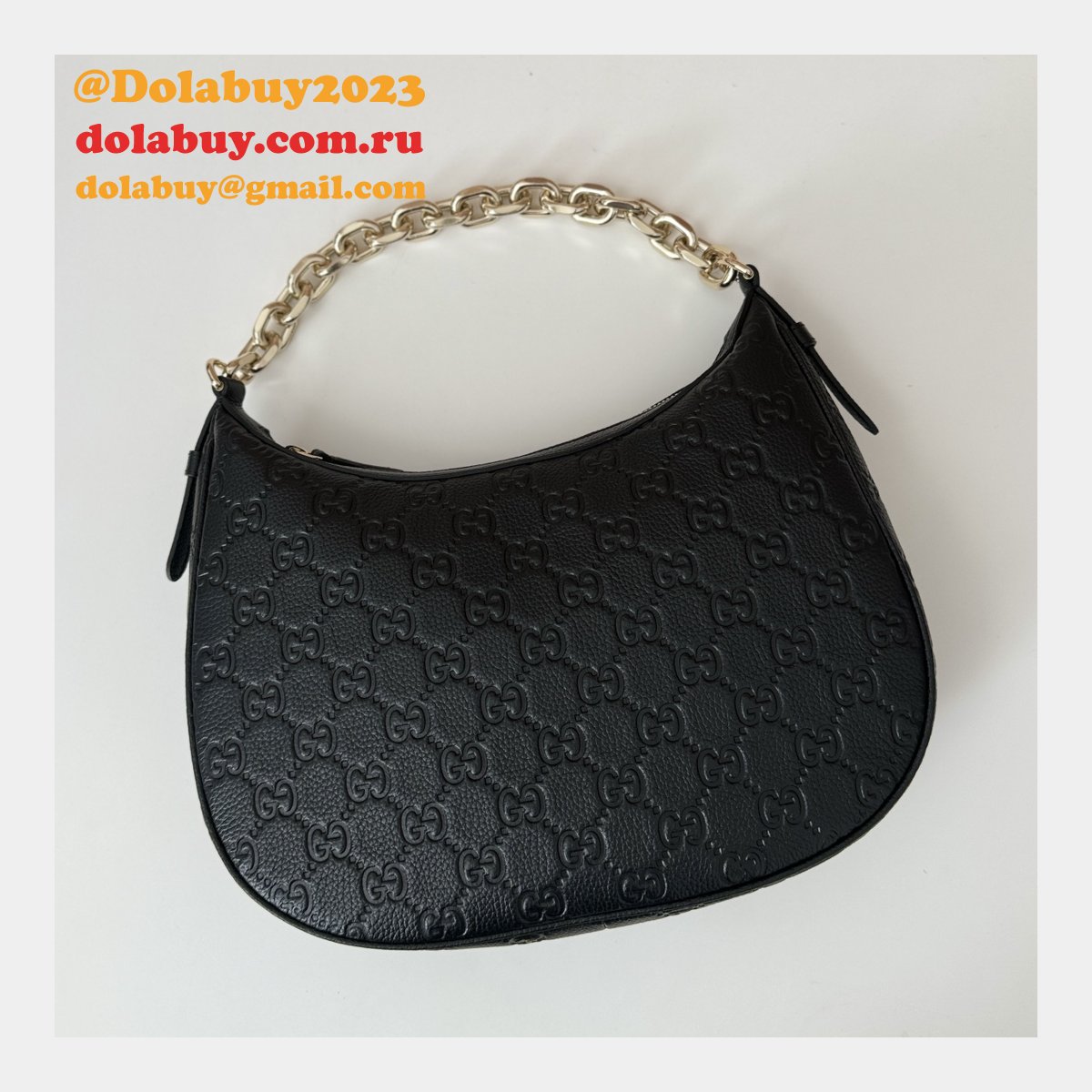 knockoff G*u*i gg emblem medium shoulder chain 820453 black bag