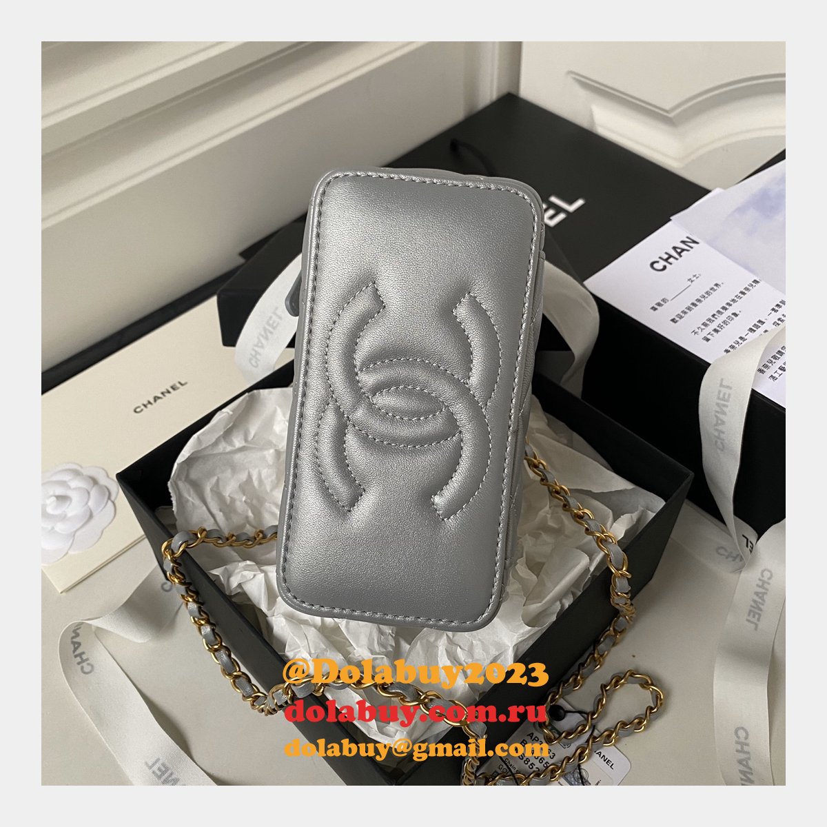 Knockoff Casual Style Vanity AP3663 2Way Chain Plain Party Bags