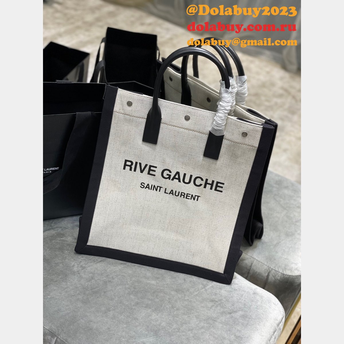 Cheap Replica Saint Laurent Rive Gauche Shopping 631682  Bag In Linen and Cotton