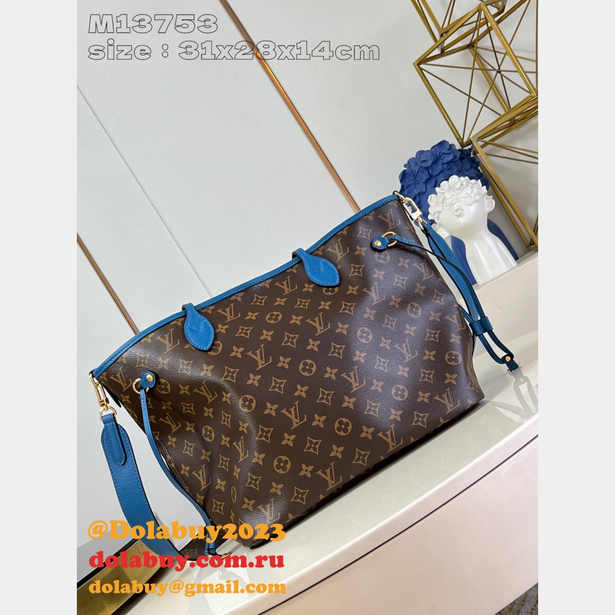 Louis Vuitton Knockoff M13753 Neverfull Bandouliére Blue Bag