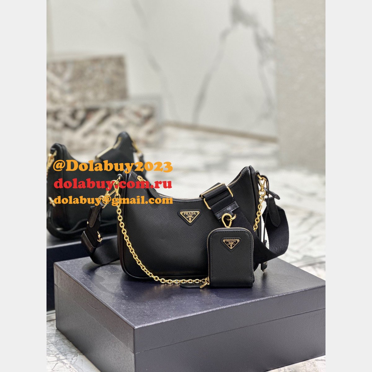 1:1 Clone Prada Replica Handbags Outlet Leather Hobo Re-Edition Online
