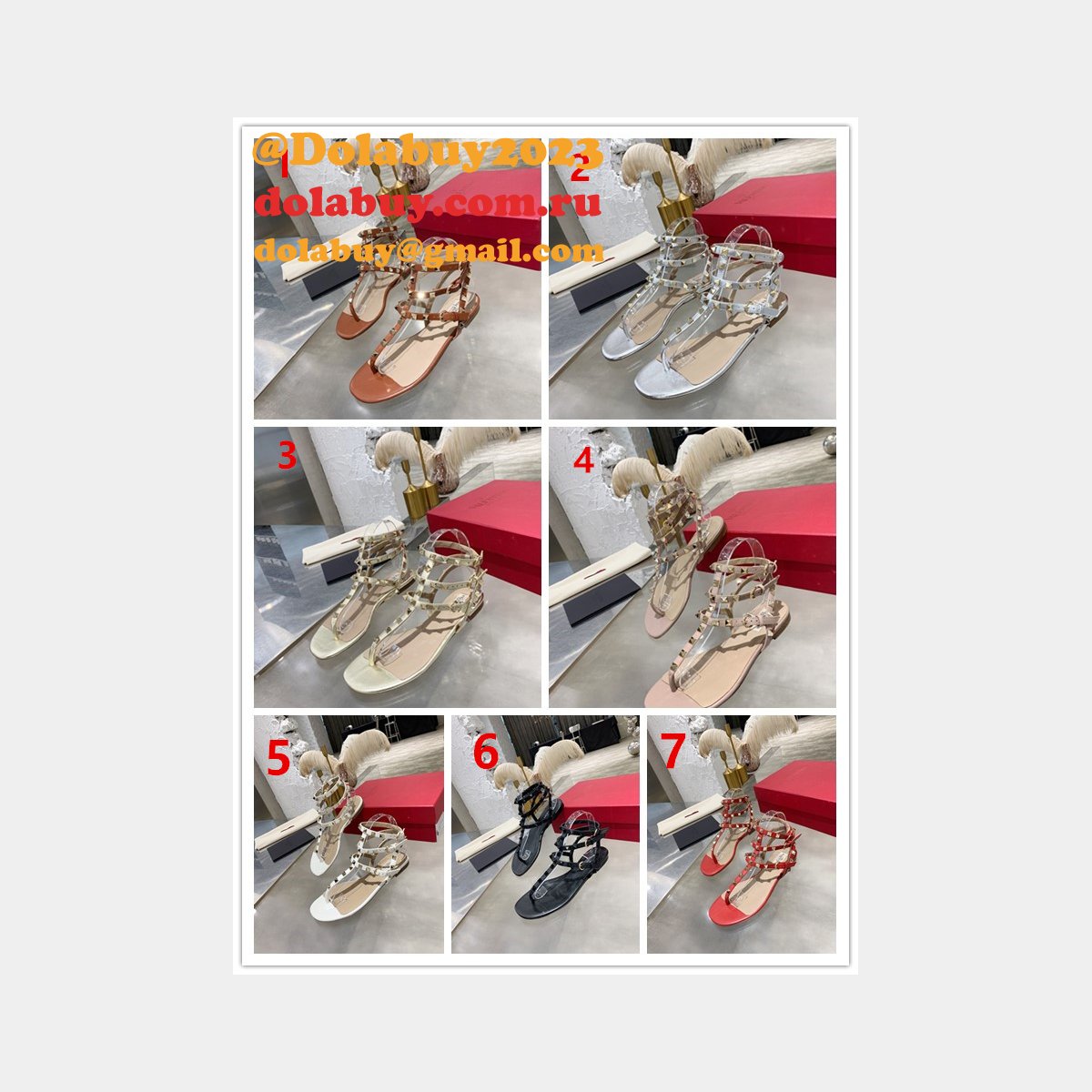 Valentino 1:1 Mirror ROCKSTUD METALLIC FLAT FLIP-FLOP SANDAL