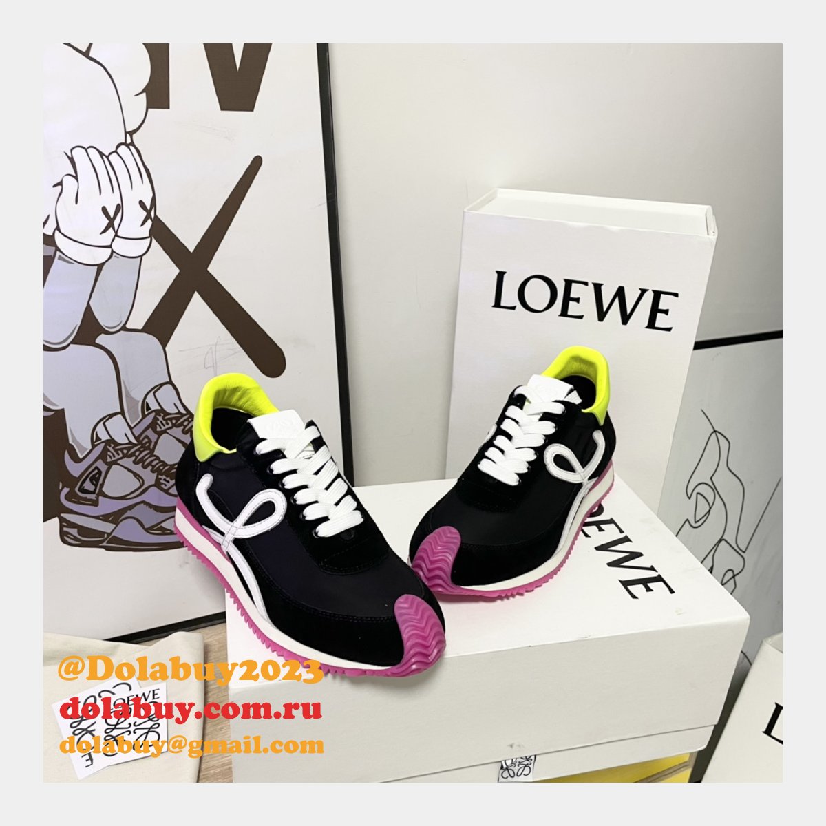 Luxury loewe Ballet Runner in nylon and calfskin