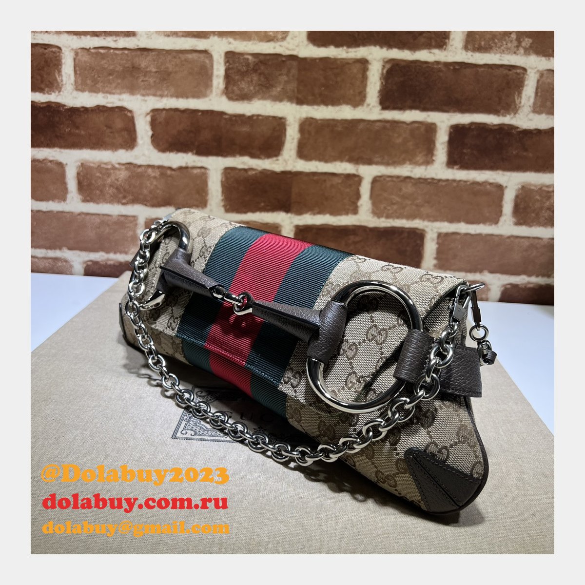 high quality G*u*i horsebit chain 764255 shoulder knockoff bag beige