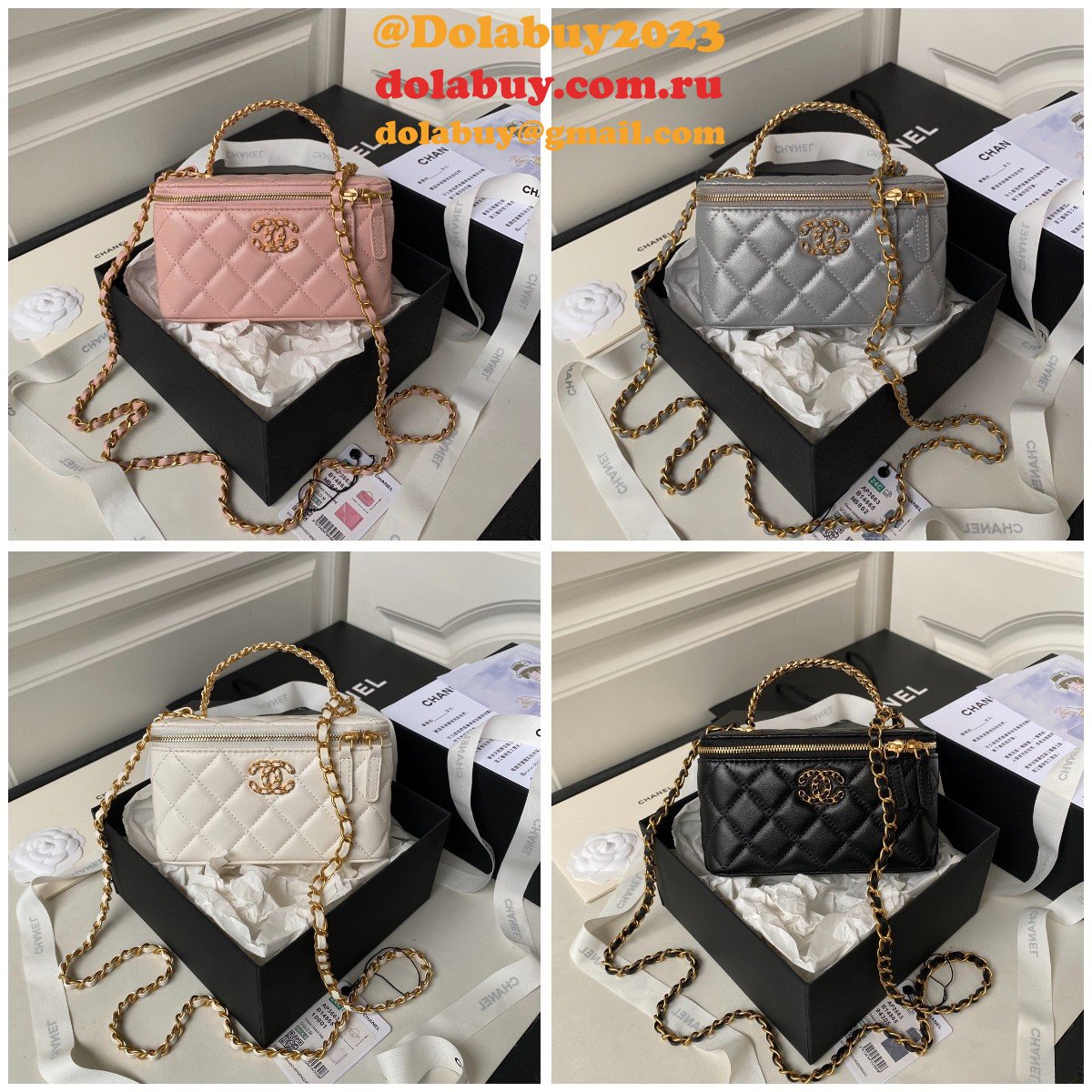 Knockoff Casual Style Vanity AP3663 2Way Chain Plain Party Bags