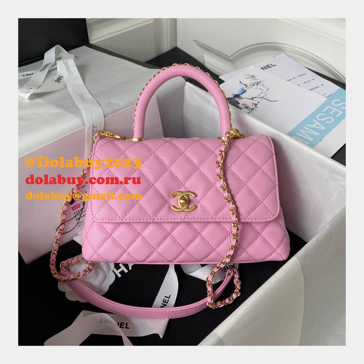 Wholesale Matelasse Top Handle A92990 Designer Bag Caviar 23cm