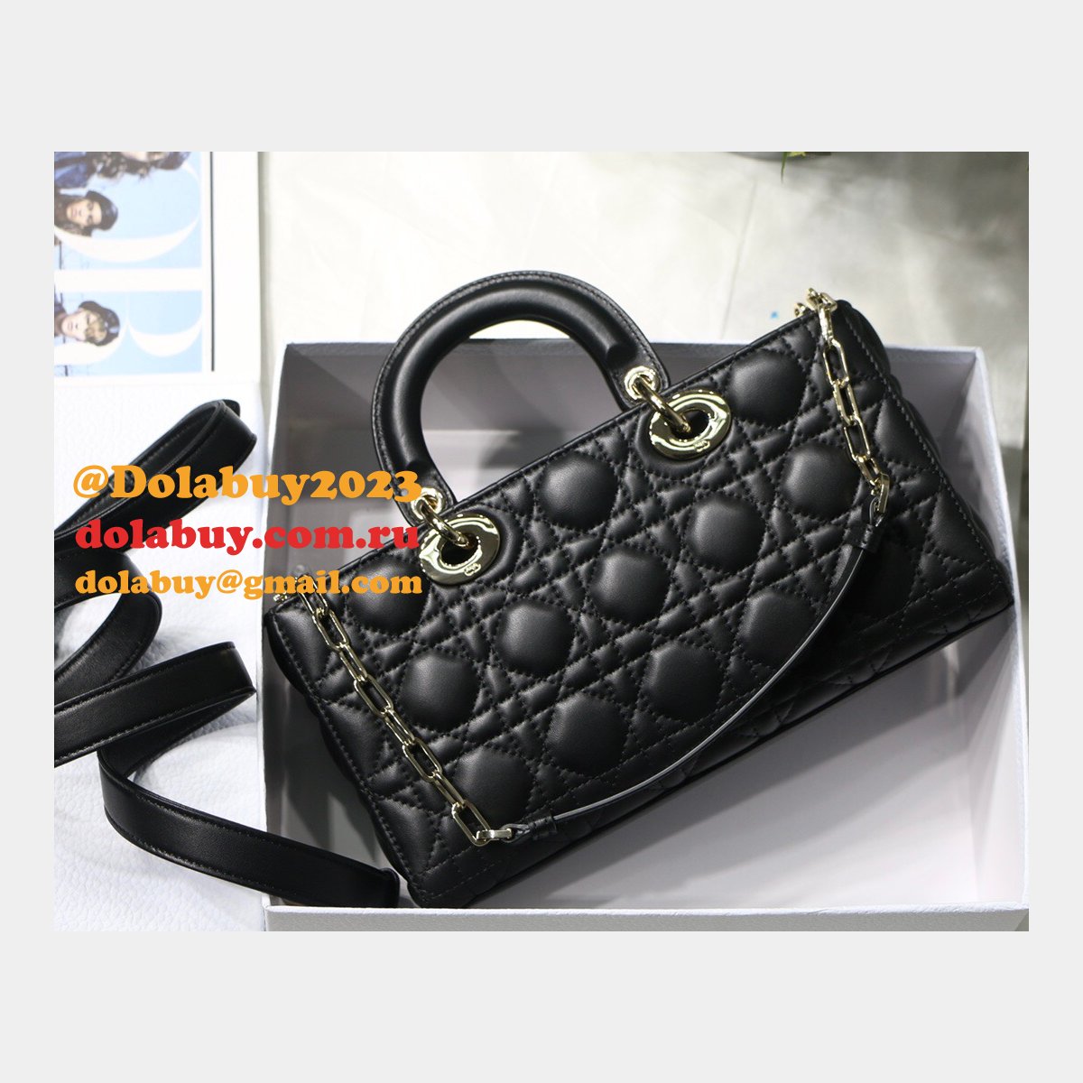 Dior High Quality Replica Black/White Lady Dior Cannage Tech Pouch 26cm