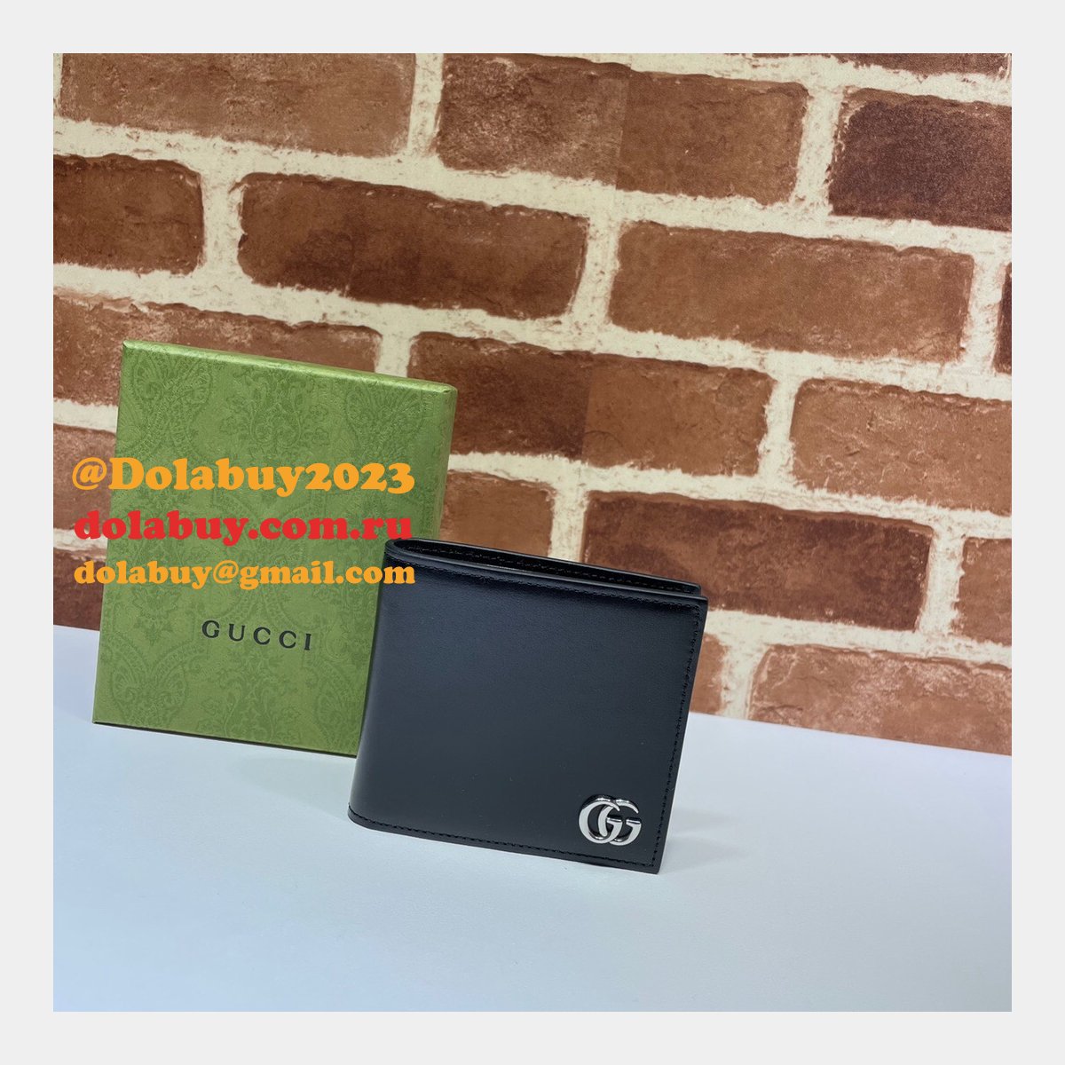 G*u*i fake 428726 china black leather gg marmont large bi-fold wallet