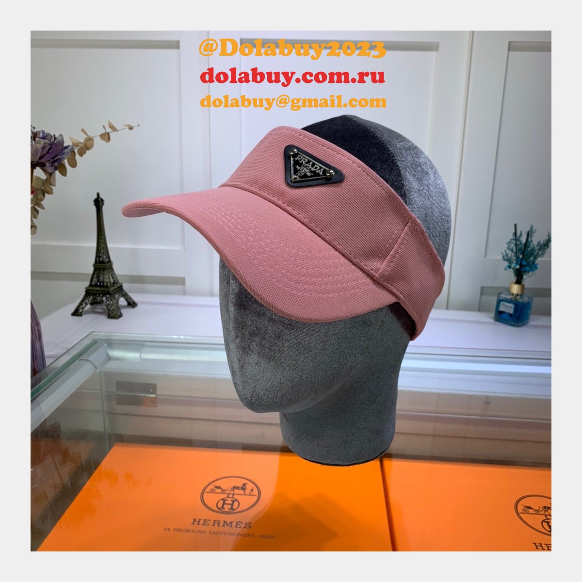 Wholesale Prada Metal triangle logo Empty top hat