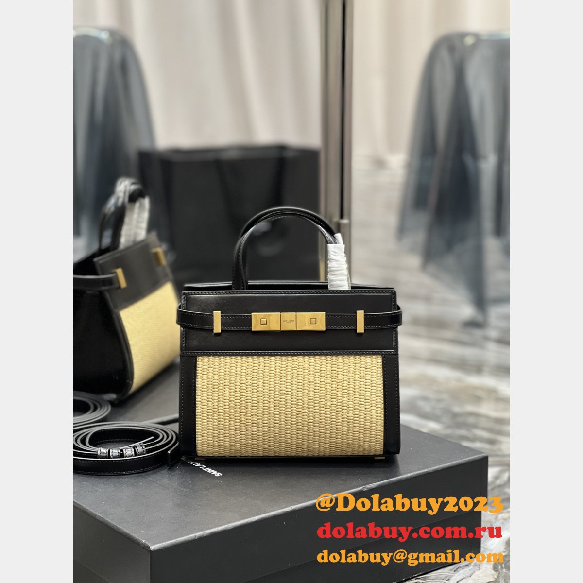 Replica YSL Saint Laurent Nano Manhattan Top Handle Brown/Black Bag