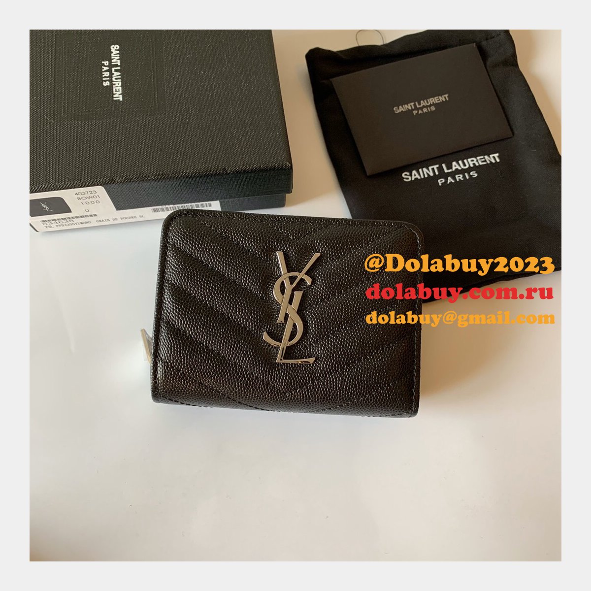 AAA+ Saint Laurent monogram compact zip around wallet black