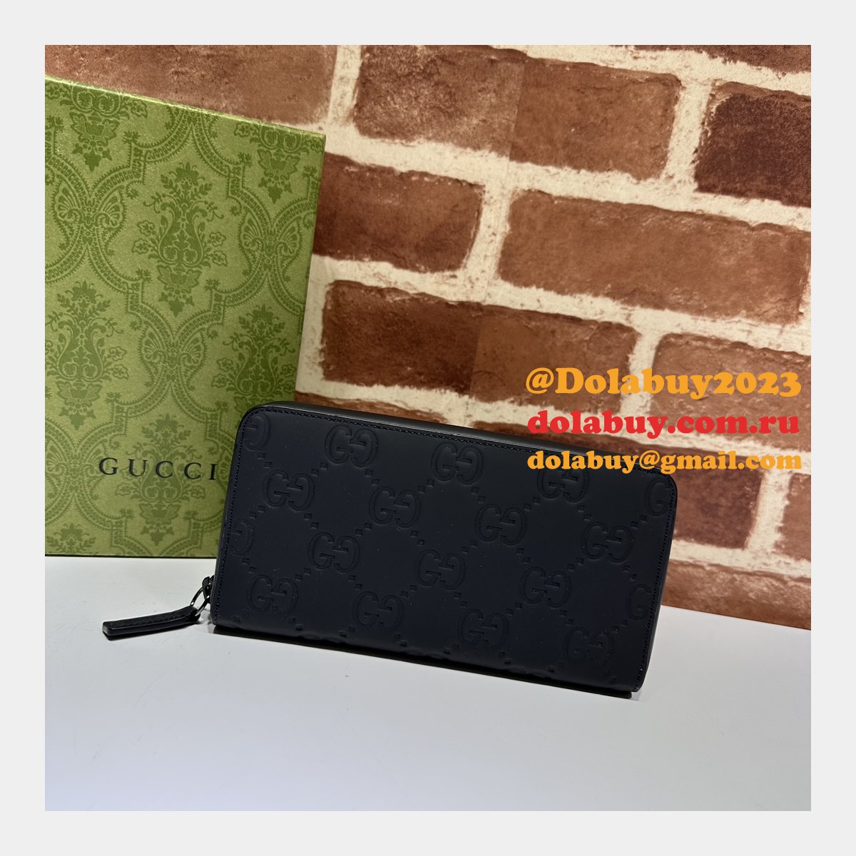 Inspired GG Rubber-effect Zip Around Wallet 771421 Gucci Men Luxury